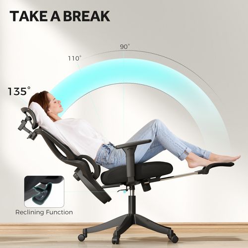 HOMCOM Ergonomic Office Chair, Recliner Computer Chair with Footrest, Black