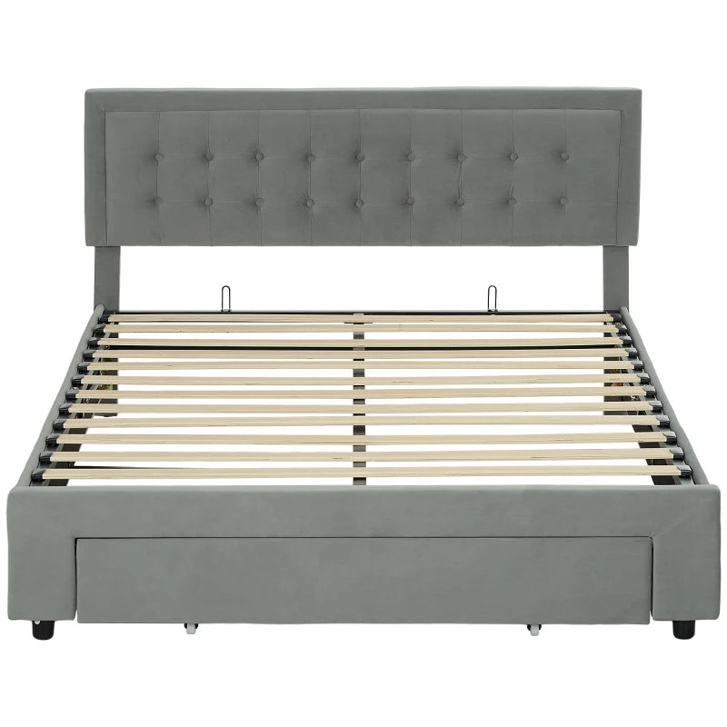 Double Ottoman Bed Frame with Storage Drawer – Grey