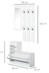 2-Piece Shoe Storage Cabinet and Clothes Rack with Mirror, Shelves, and 6 Hooks