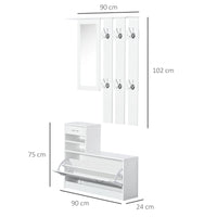 2-Piece Shoe Storage Cabinet and Clothes Rack with Mirror, Shelves, and 6 Hooks