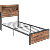 Industrial Single Bed Frame with Storage Headboard – Rustic Brown & Black