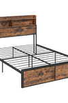 Industrial Single Bed Frame with Storage Headboard – Rustic Brown & Black