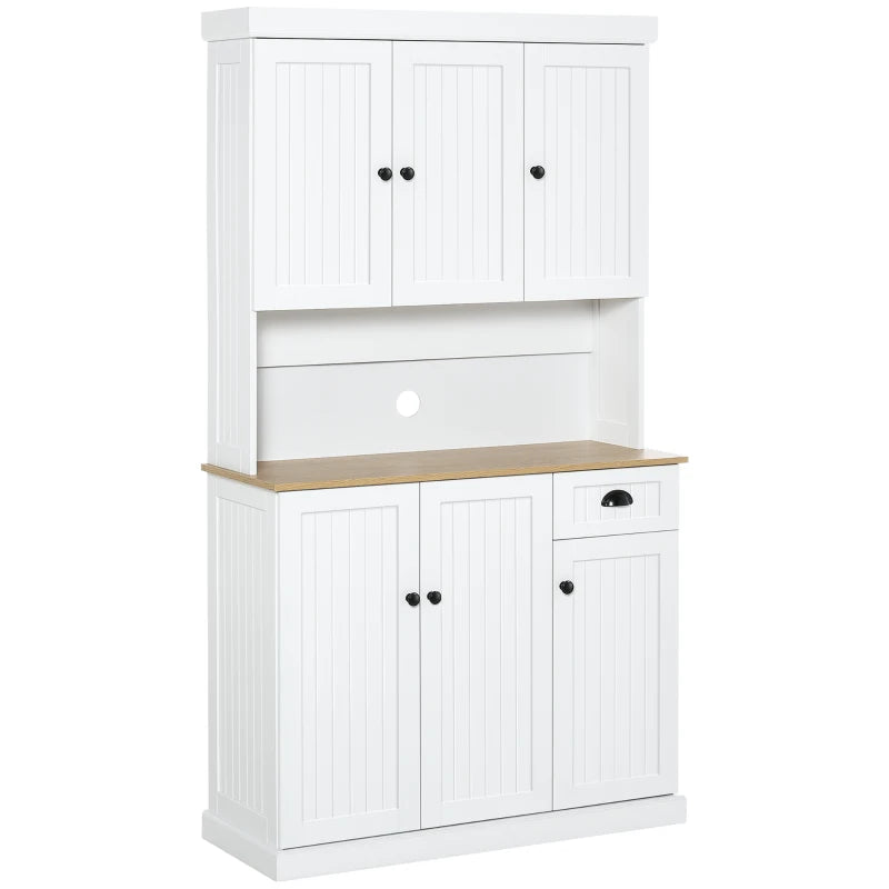 180cm Freestanding Kitchen Cabinet – Tall Storage Cupboard with Drawer, Shelves, Open Countertop and 6 Doors