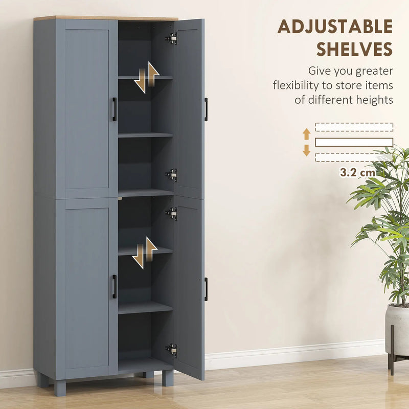 Freestanding Kitchen Cupboard, 4-Door Storage Cabinet with Adjustable Shelves, Modern Kitchen Pantry for Dining Room, 170cm, Grey Wood Effect