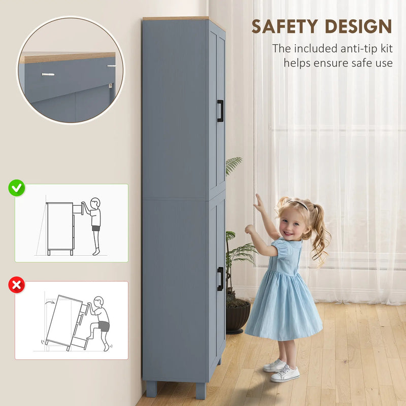 Freestanding Kitchen Cupboard, 4-Door Storage Cabinet with Adjustable Shelves, Modern Kitchen Pantry for Dining Room, 170cm, Grey Wood Effect
