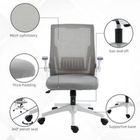 Mesh Office Chair, Desk Chair with Lumbar Support, Flip-up Armrest, Swivel Wheels, Adjustable Height, Grey