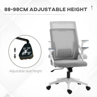 Mesh Office Chair, Desk Chair with Lumbar Support, Flip-up Armrest, Swivel Wheels, Adjustable Height, Grey