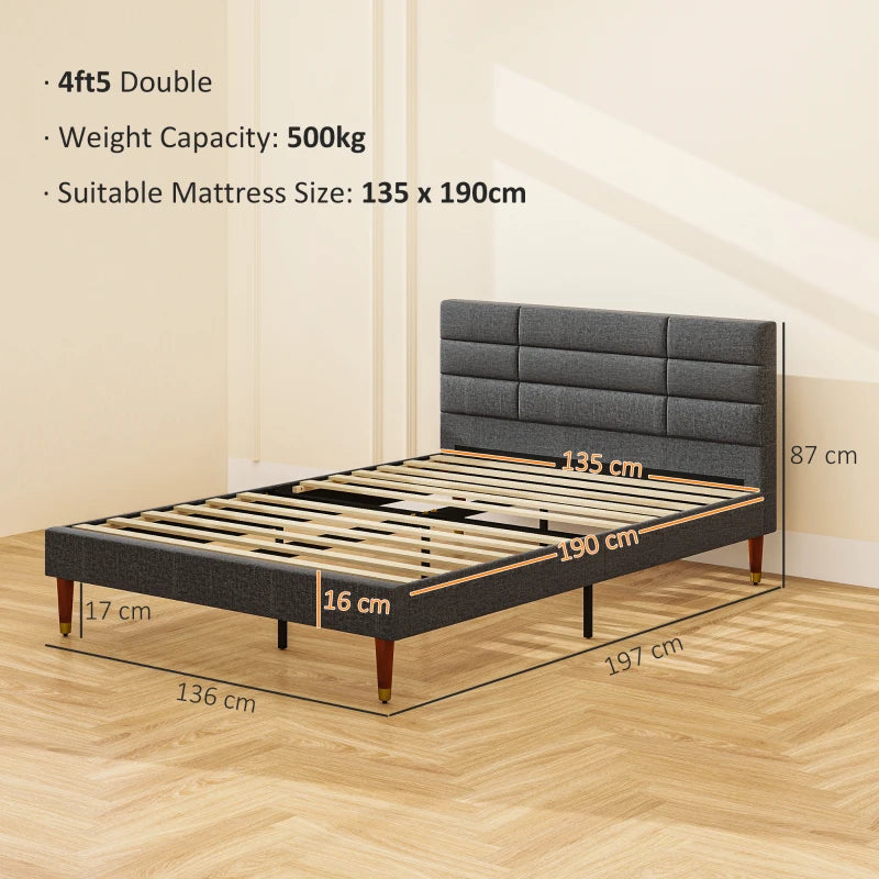 Upholstered Double Bed Frame with Wooden Slats | The Furniture Hubs