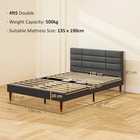 Upholstered Double Bed Frame with Wooden Slats | The Furniture Hubs