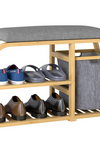 shoes Rack Bench w/ Seat, Natural Wood for Entryway/Hallway