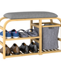 shoes Rack Bench w/ Seat, Natural Wood for Entryway/Hallway