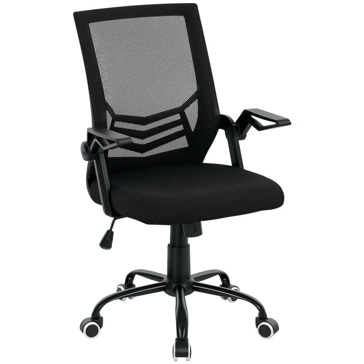 Mesh Office Chair, Desk Chair with Lumbar Support, Flip-up Armrest, Swivel Wheels, Adjustable Height, Grey