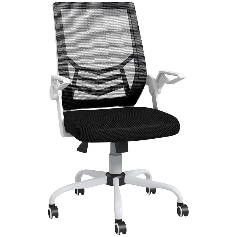 Mesh Office Chair, Desk Chair with Lumbar Support, Flip-up Armrest, Swivel Wheels, Adjustable Height, Grey
