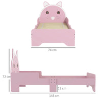 Cat-Themed Toddler Bed Frame with Guardrails – Pink