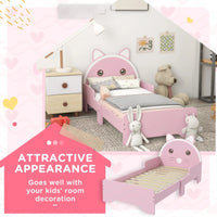 Cat-Themed Toddler Bed Frame with Guardrails – Pink