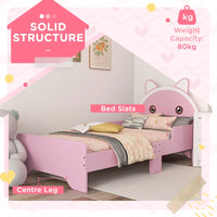 Cat-Themed Toddler Bed Frame with Guardrails – Pink