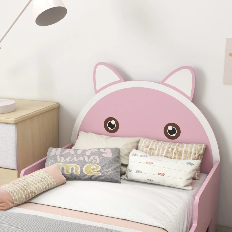 Cat-Themed Toddler Bed Frame with Guardrails – Pink