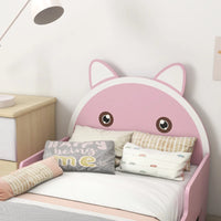 Cat-Themed Toddler Bed Frame with Guardrails – Pink