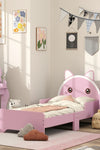 Cat-Themed Toddler Bed Frame with Guardrails – Pink