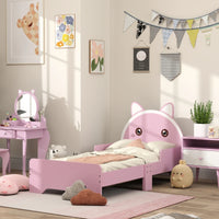 Cat-Themed Toddler Bed Frame with Guardrails – Pink