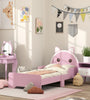 Cat-Themed Toddler Bed Frame with Guardrails – Pink