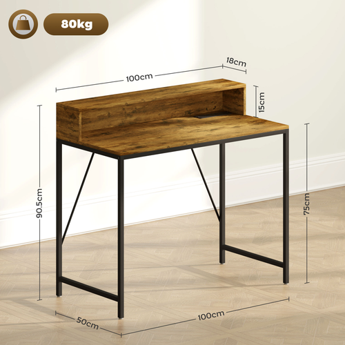 The Furniture Hubs Rustic Desk w/ LED & Shelf – Brown