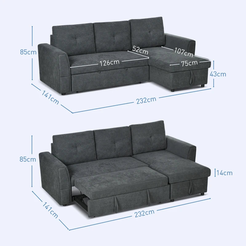 Linen-Look ‘L’ Shaped Storage Sofa Bed | The Furniture Hubs