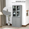 Modern Bookcase with Glass Doors, Display Storage Cabinet with Adjustable Shelves for Living Room, Study, Home Office, Kitchen Cupboard with Small Open Counter, White