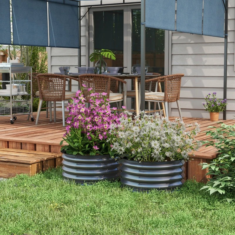 Outsunny Set of 2 Raised Garden Bed, Metal Planter Box with Safety Edging, Easy-to-assemble Stock Tank