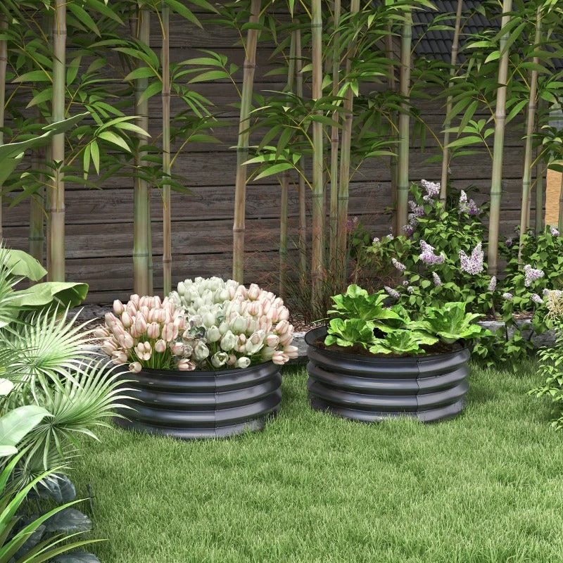 Outsunny Set of 2 Raised Garden Bed, Metal Planter Box with Safety Edging, Easy-to-assemble Stock Tank