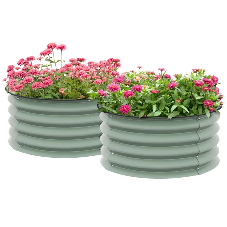 Outsunny Set of 2 Raised Garden Bed, Metal Planter Box with Safety Edging, Easy-to-assemble Stock Tank