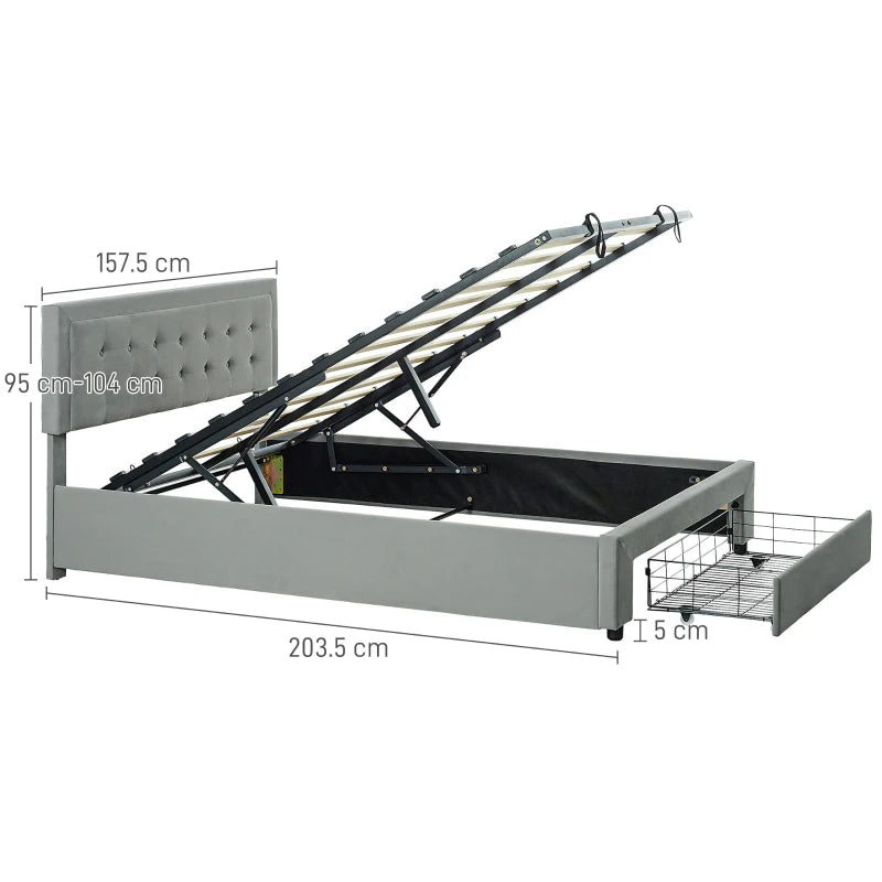 Double Ottoman Bed Frame with Storage Drawer – Grey