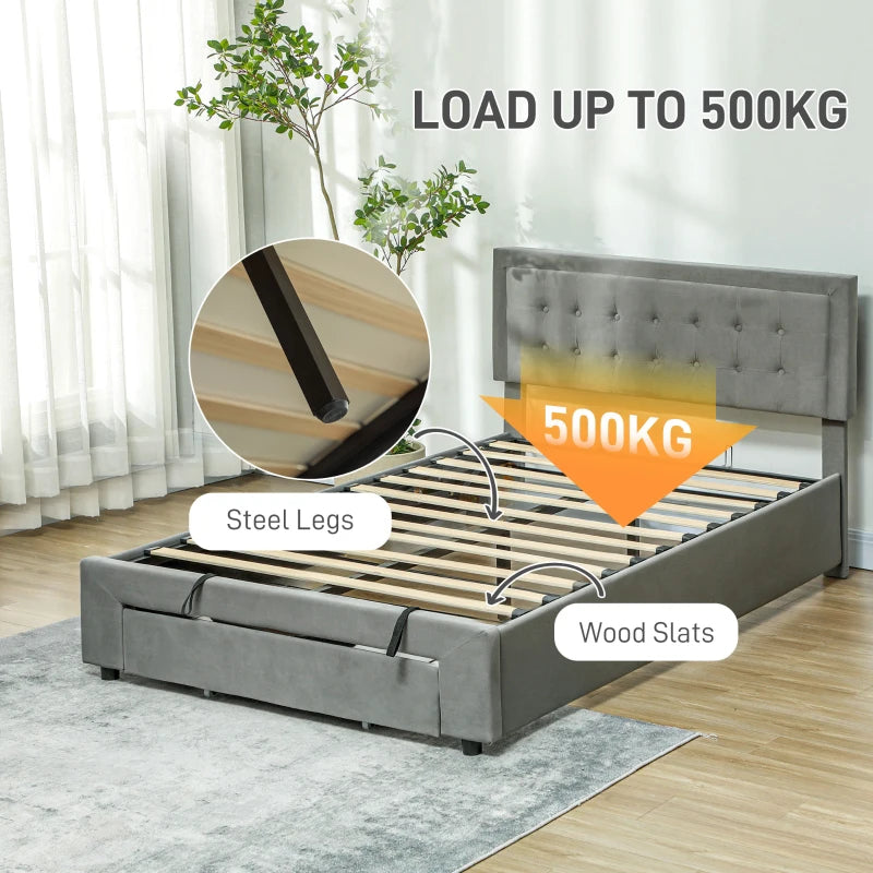 Double Ottoman Bed Frame with Storage Drawer – Grey