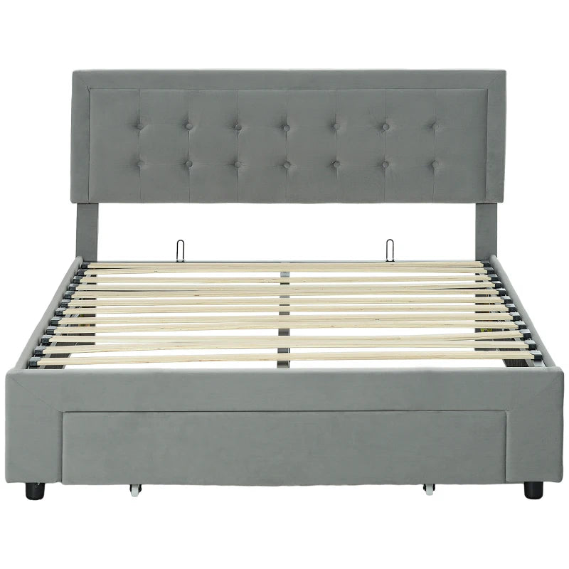 Double Ottoman Bed Frame with Storage Drawer – Grey