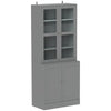 Modern Bookcase with Glass Doors, Display Storage Cabinet with Adjustable Shelves for Living Room, Study, Home Office, Kitchen Cupboard with Small Open Counter, White