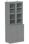 Modern Bookcase with Glass Doors, Display Storage Cabinet with Adjustable Shelves for Living Room, Study, Home Office, Kitchen Cupboard with Small Open Counter, White