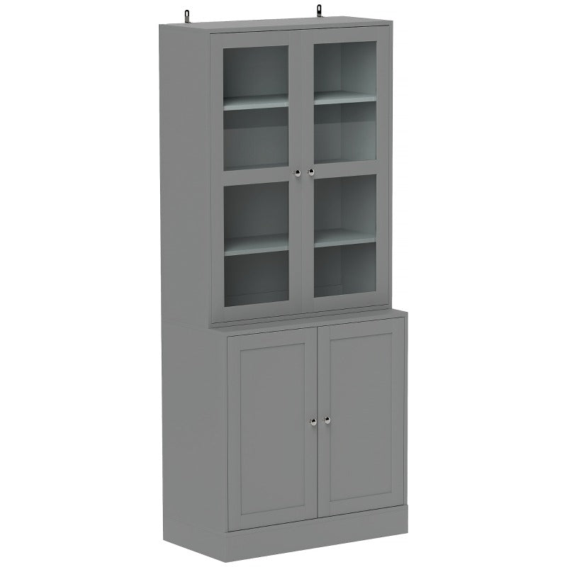 Modern Bookcase with Glass Doors, Display Storage Cabinet with Adjustable Shelves for Living Room, Study, Home Office, Kitchen Cupboard with Small Open Counter, White