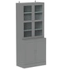 Modern Bookcase with Glass Doors, Display Storage Cabinet with Adjustable Shelves for Living Room, Study, Home Office, Kitchen Cupboard with Small Open Counter, White