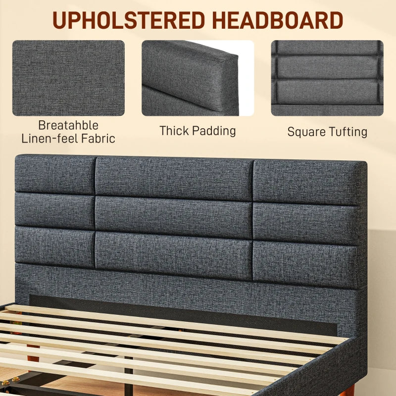 Upholstered Double Bed Frame with Wooden Slats | The Furniture Hubs