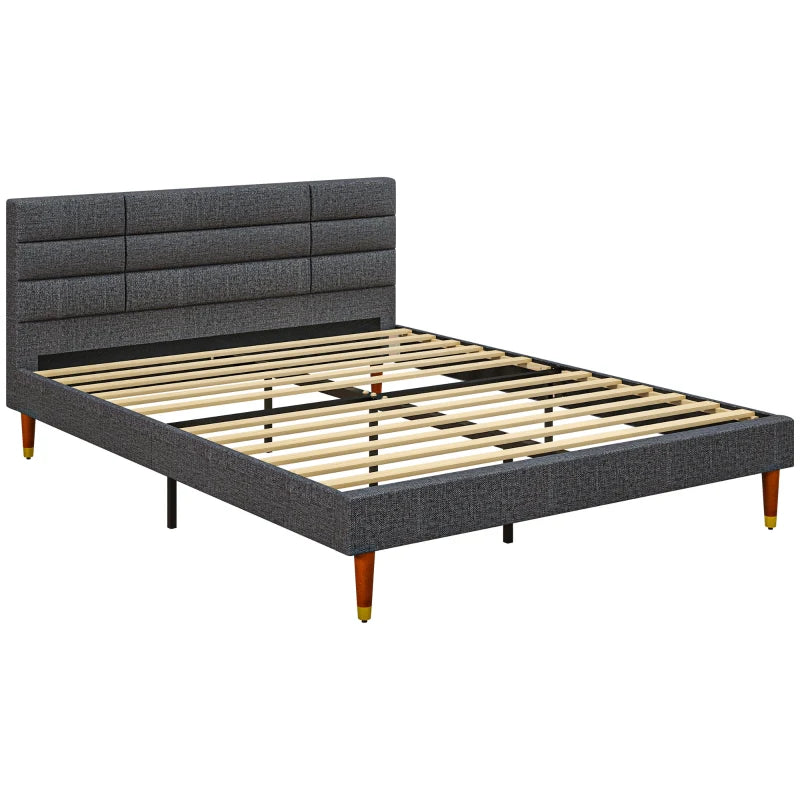 Upholstered Double Bed Frame with Wooden Slats | The Furniture Hubs