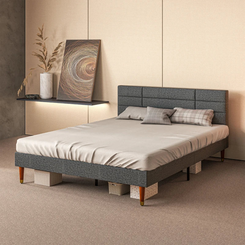 Upholstered Double Bed Frame with Wooden Slats | The Furniture Hubs