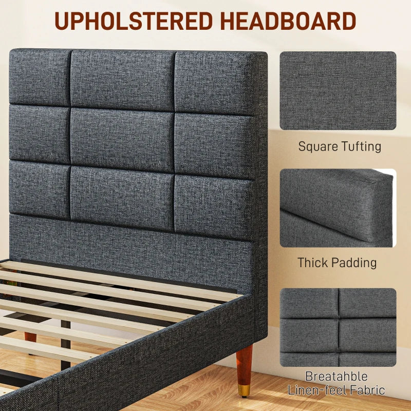 Upholstered Double Bed Frame with Wooden Slats | The Furniture Hubs