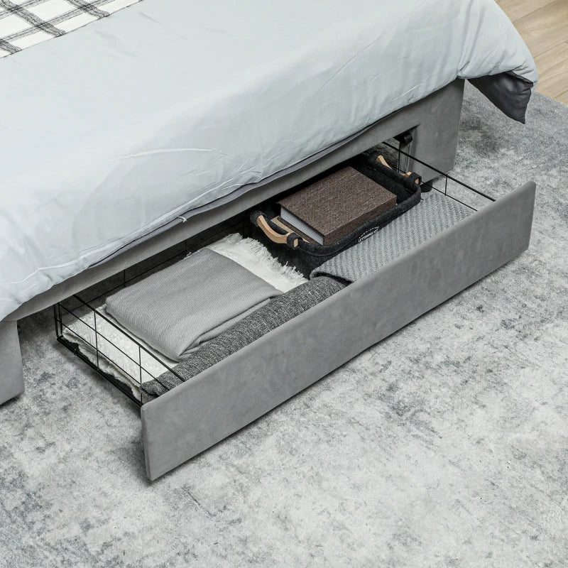 Double Ottoman Bed Frame with Storage Drawer – Grey