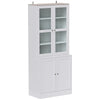 Modern Bookcase with Glass Doors, Display Storage Cabinet with Adjustable Shelves for Living Room, Study, Home Office, Kitchen Cupboard with Small Open Counter, White