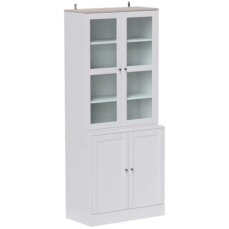 Modern Bookcase with Glass Doors, Display Storage Cabinet with Adjustable Shelves for Living Room, Study, Home Office, Kitchen Cupboard with Small Open Counter, White
