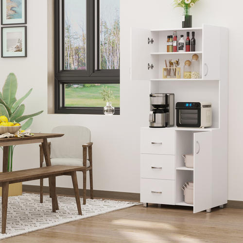 White Wooden Kitchen Storage Cabinet & Organizer Cupboard