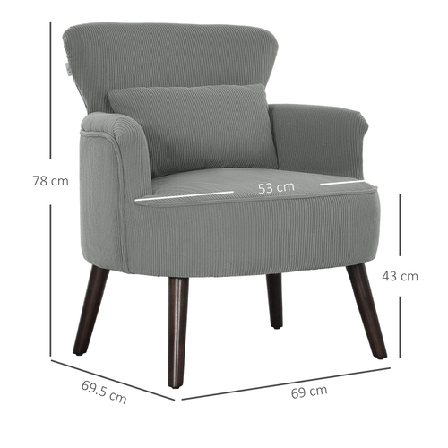 HOMCOM Armchair with Padded Seat and Backrest for Living Room, Light Grey
