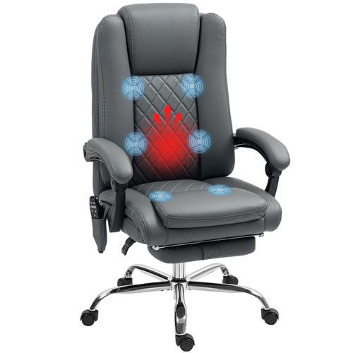 HOMCOM PU Leather Massage Office Chair, Reclining Desk Chair, Grey