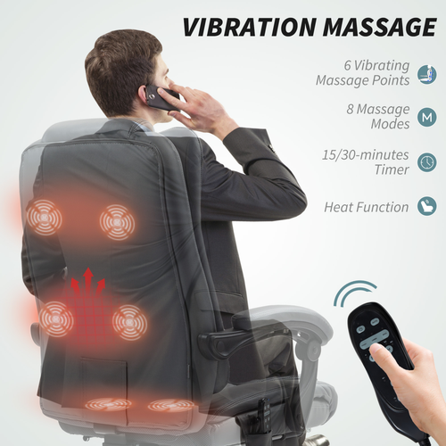 HOMCOM Grey PU Leather Reclining Massage Office Desk Chair