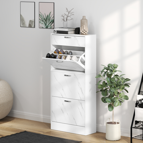 HOMCOM Black Shoe Cabinet with 4 Drawers, Stores 18 Pairs